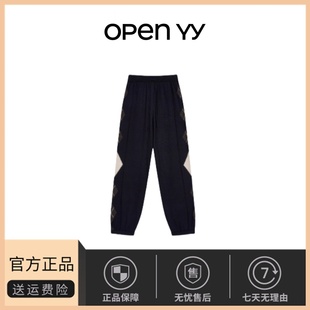 针织裤 yy菱形格纹直筒松紧腰长裤 韩国小众open 休闲裤 现货