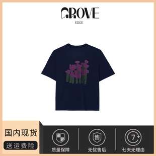 韩国背后花朵花卉印花圆领宽松短袖 EDGE夏新款 GROVE T恤 现货