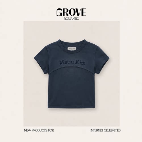 【现货】GROVE ROMANTIC韩国做旧渐变字母印花短款短袖T恤上衣女