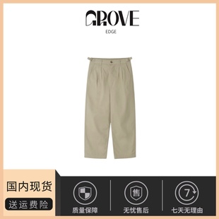现货 卡其色长裤 GROVE 休闲裤 可调节腰围 EDGE韩国小众宽松工装