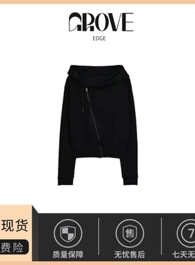 【现货】GROVE EDGE 简约刺绣字母斜襟拉链连帽抽绳外套短款卫衣