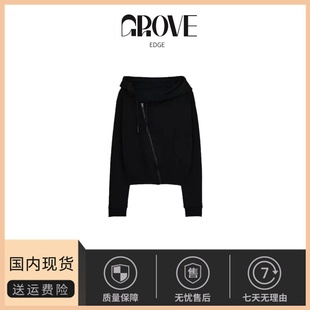 简约刺绣字母斜襟拉链连帽抽绳外套短款 EDGE GROVE 卫衣 现货