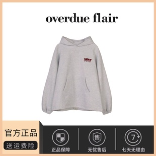 韩国小众overdueflair玫瑰刺绣字母连帽抽绳宽松显瘦卫衣 现货