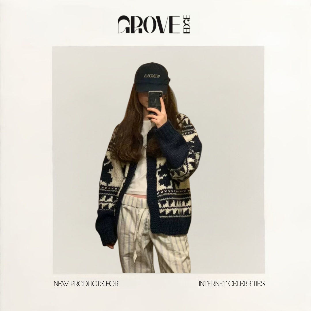 【现货】GROVE EDGE 50%羊毛纯手工枫叶毛衣针织开衫外套厚实宽松