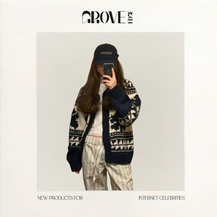 50%羊毛纯手工枫叶毛衣针织开衫 EDGE GROVE 外套厚实宽松 现货