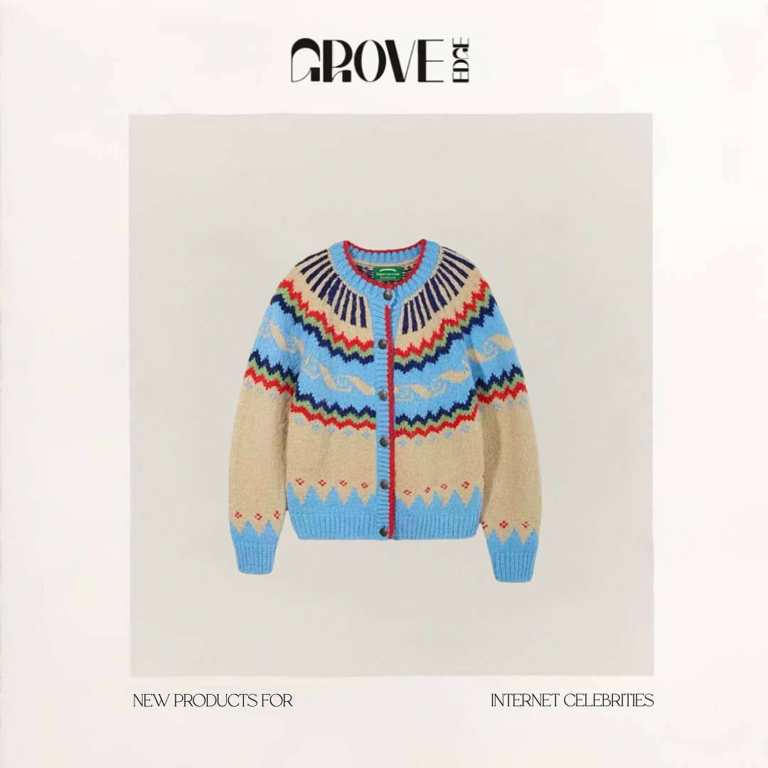 【现货】GROVE EDGE韩国毛衣复古撞色提花针织开衫上衣宋轶同款