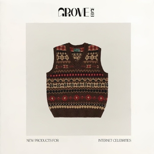 EDGE韩国费尔岛马甲韩系女装 GROVE 复古学院风v领背心女 现货