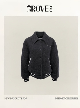 【现货】GROVE EDGE韩国东大门baby酱学院风薄棉羊毛刺绣毛呢外套