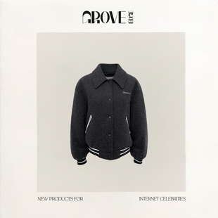 EDGE韩国东大门baby酱学院风薄棉羊毛刺绣毛呢外套 GROVE 现货