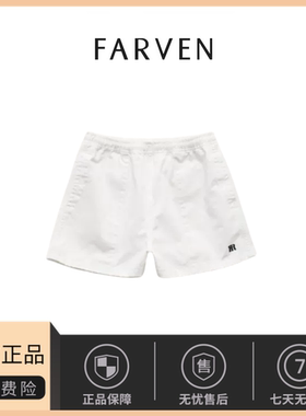 【现货】韩国小众farven休闲字母刺绣短裤白色裤子直筒短裤运动裤