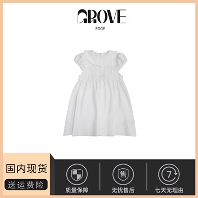 【现货】GROVE EDGE白色复古娃娃领泡泡袖连衣裙女刺绣高腰A字裙