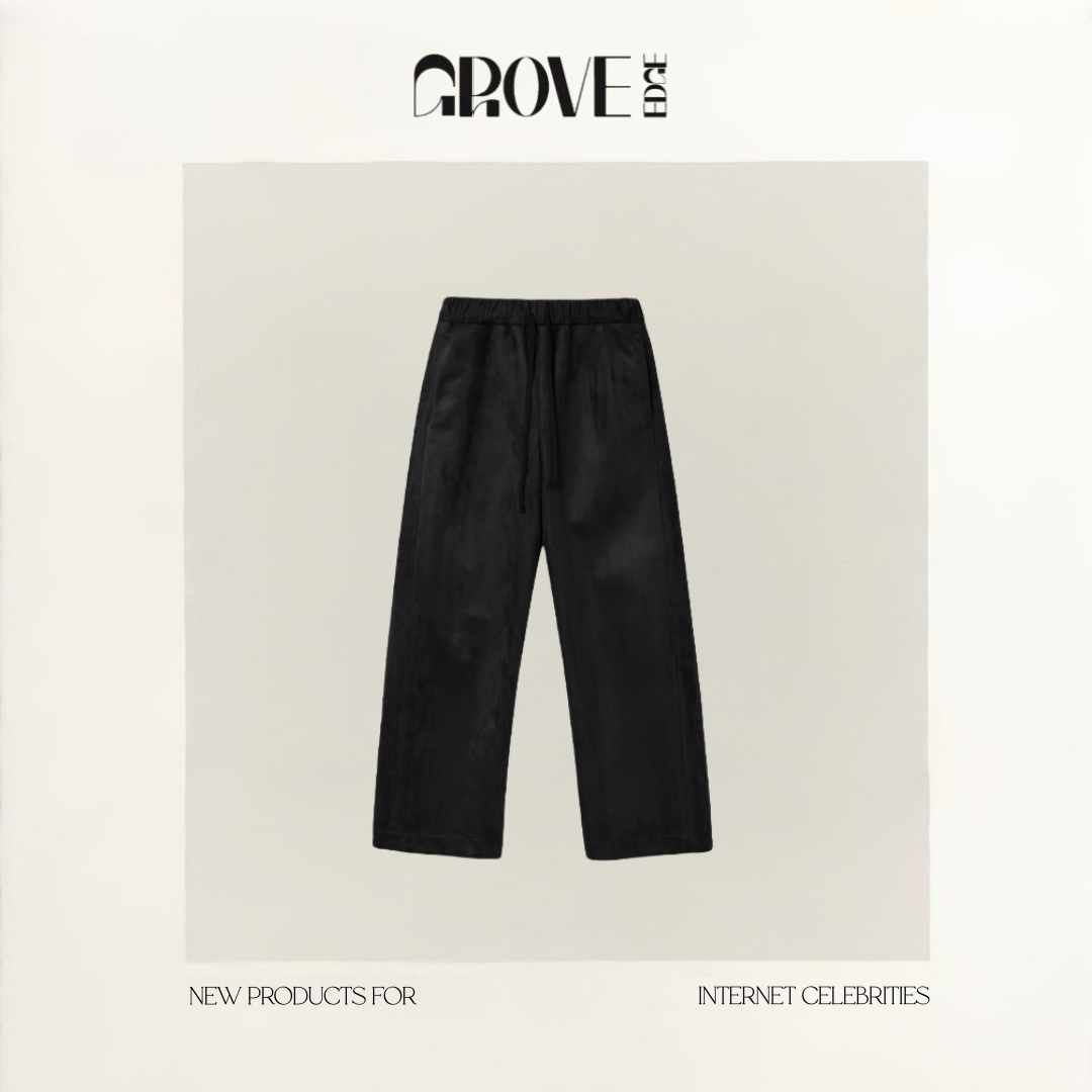【现货】GROVE EDGE韩国小众松紧腰绒面麂皮系带直筒裤阔腿裤长裤