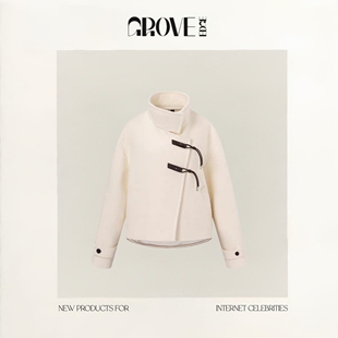 【现货】GROVE EDGE韩版明星款宽松百搭立领100羊毛短款毛呢外套