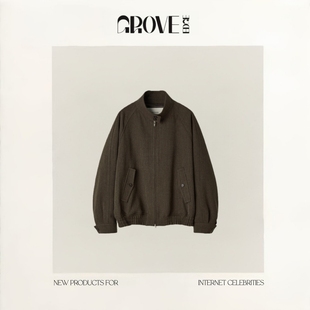 EDGE韩国设计师羊毛立领拉链外套韩系女装 GROVE 复古夹克 现货