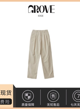 【现货】GROVE EDGE韩国设计师自然腰褶皱休闲裤韩系女装高级长裤