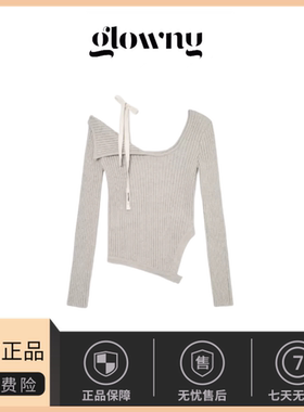 【现货】韩国glowny 赵美延同款一字领露肩不规则系带针织衫内搭