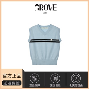 【现货】GROVE EDGE韩系女夏季新款V领修身短款针织条纹马甲背心