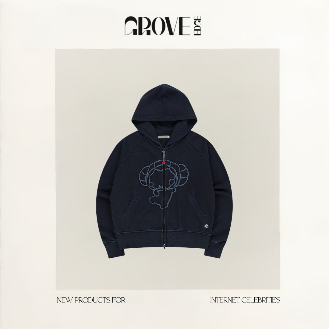 【现货】GROVE EDGE复古娃娃缝线拉链连帽卫衣秋季女宽松休闲外套