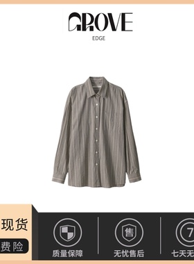【现货】GROVE EDGE秋季新款韩版翻领单排扣条纹衬衫上衣女