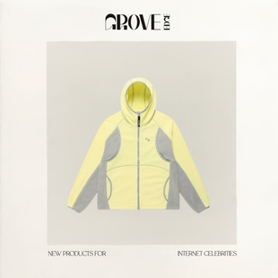 EDGE星星绣花拼接撞色摇粒绒连帽夹克宽松保暖上衣 GROVE 现货