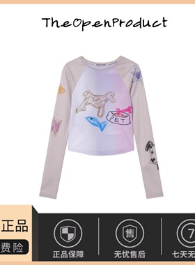 【现货】韩国小众 Theopenproduct趣味涂鸦小狗晕染长袖上衣T恤