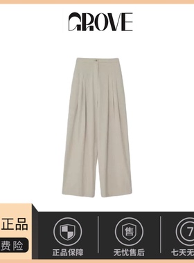 【现货】韩国小众moia宽松皱褶亚麻阔腿拖地长裤休闲裤西装裤高腰