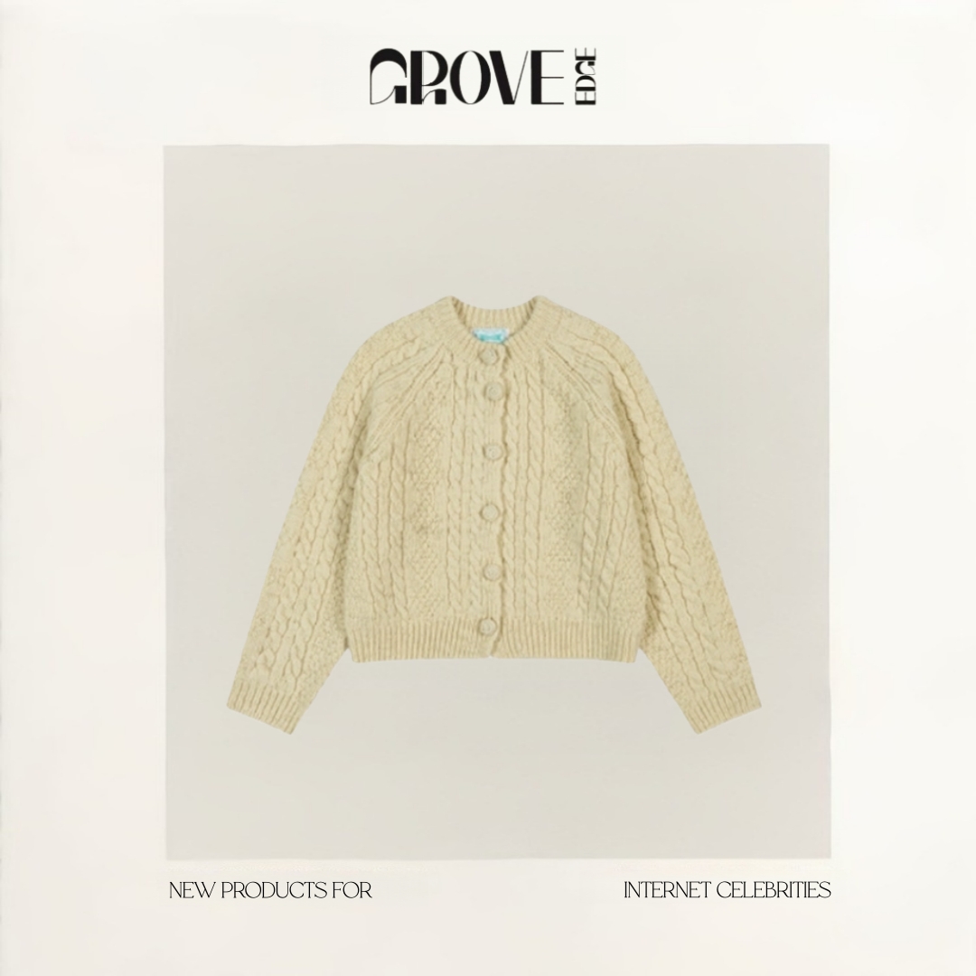 【现货】GROVE EDGE毛衣复古麻花羊毛针织开衫简约单排扣上衣外套