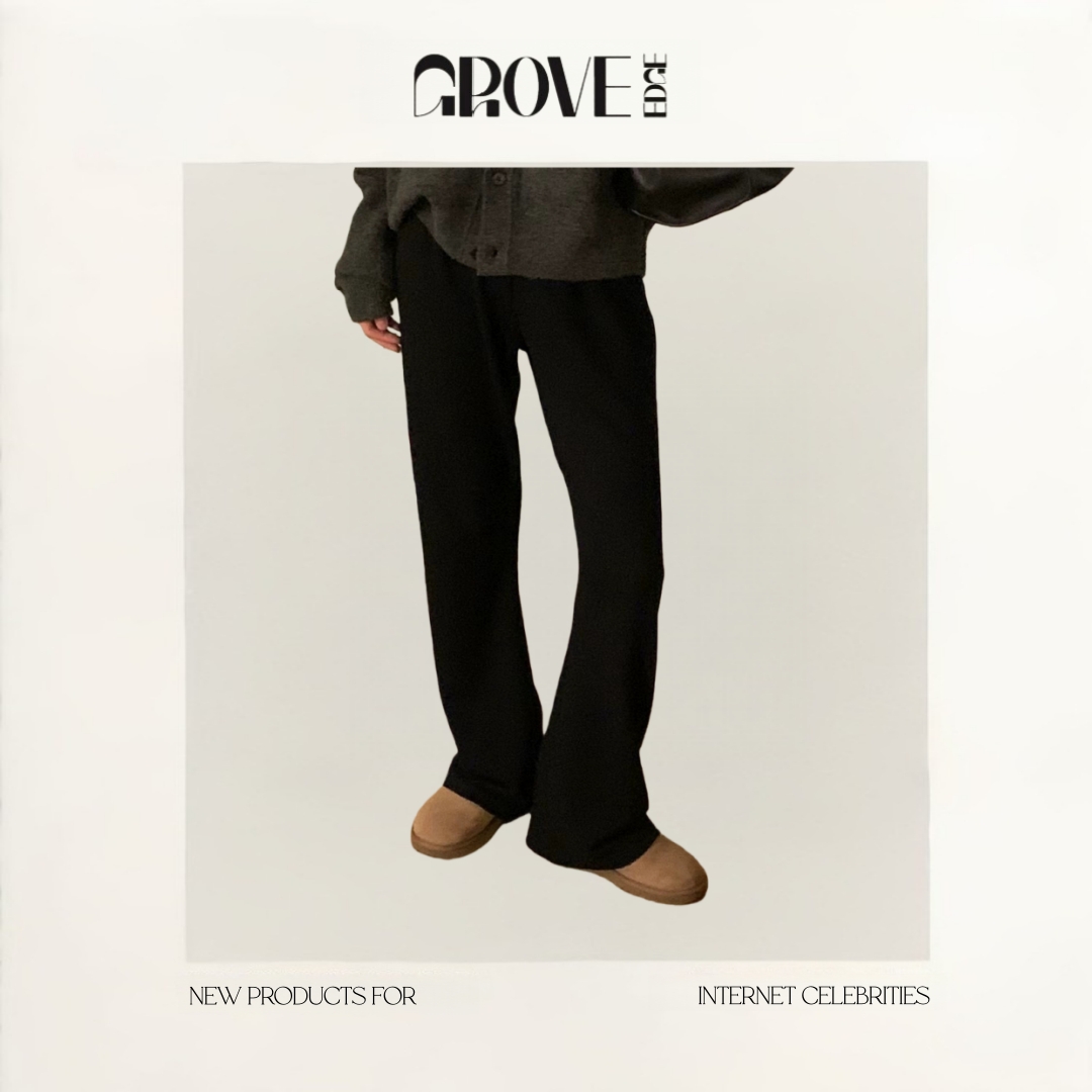 【现货】GROVE EDGE秋季新款韩国设计师简约松紧腰拖地微喇休闲裤