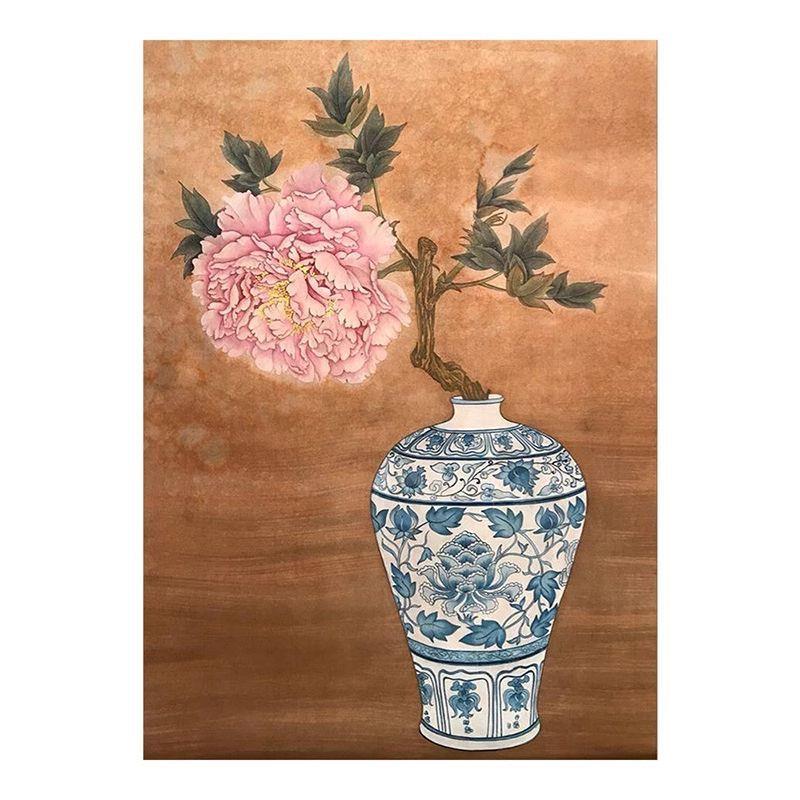 牡丹花开富贵新中式客厅装饰画玄关青花瓷花瓶中古风房间卧室挂画图片