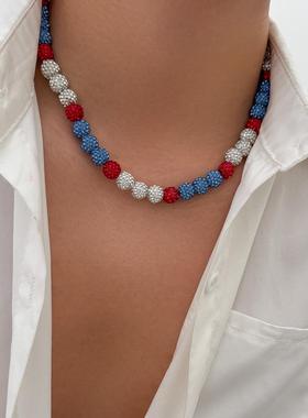 欧美跨彩色境满钻串珠土项链男潮高07240级感跨境热销男士锁骨链