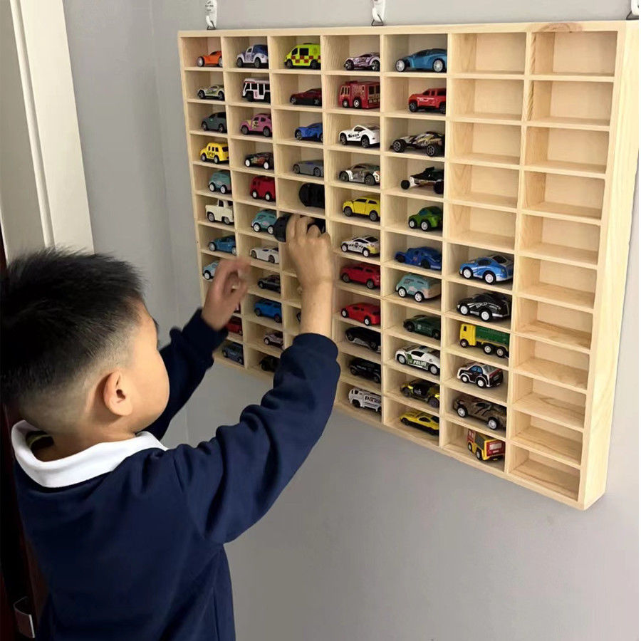 实木多格小汽车收纳格墙上玩具置物架多层车模164车模展示架车