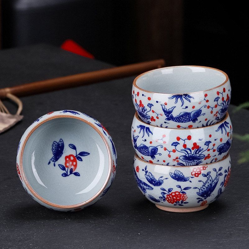 日式青花瓷陶瓷斗笠杯茶杯功夫