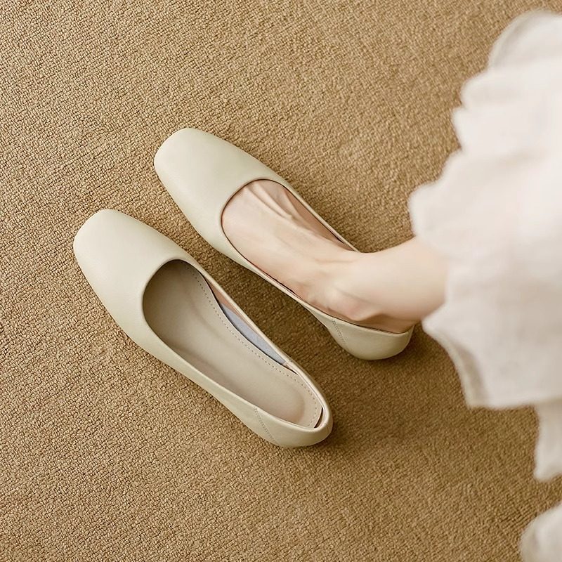 真皮奶奶鞋女平底2025新款法式晚晚风浅口方头单鞋软皮软底豆豆鞋,女鞋,浅口单鞋,淘宝优惠券,粉丝福利购,淘宝优惠卷