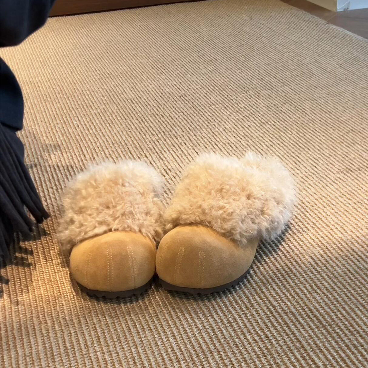 复古内增高包头拖鞋女2025新款冬季一脚蹬毛毛勃肯鞋加绒保暖棉鞋