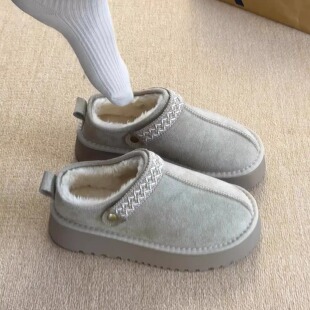 5CM厚底雪地靴女2025冬季新款一脚蹬毛毛勃肯鞋复古加绒保暖棉鞋