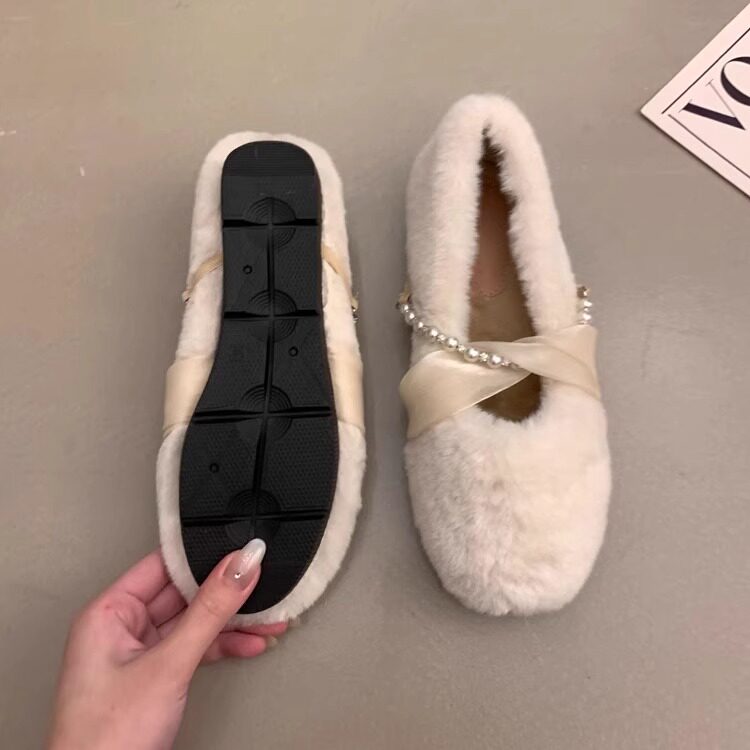 法式晚风白色毛毛鞋女鞋子配裙子玛丽珍毛绒单鞋秋冬新款加绒棉鞋,女鞋,乐福鞋（豆豆鞋）,淘宝优惠券,粉丝福利购,淘宝优惠卷