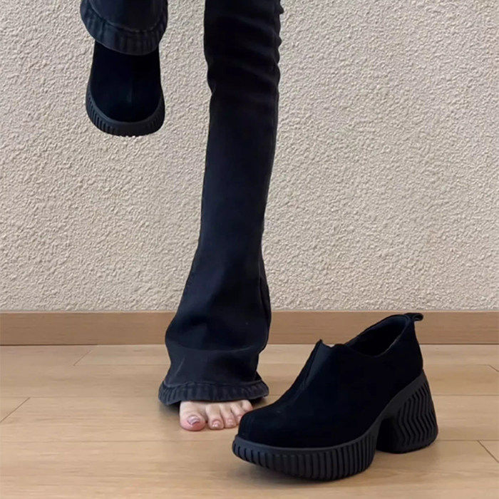 敲好穿秋冬新款气质复古厚底粗跟8cm真皮百搭时尚深口一脚蹬单鞋,女鞋,深口单鞋,淘宝优惠券,粉丝福利购,淘宝优惠卷