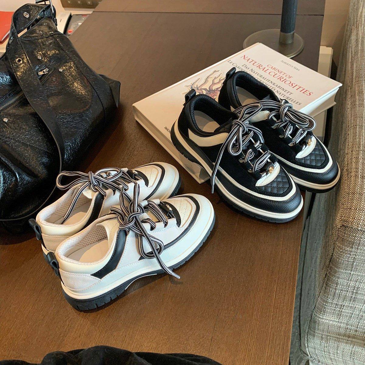 厚底熊猫拼色圆头阿甘德训鞋女2026年新款百搭小香菱格休闲运动鞋,女鞋,时尚休闲鞋,淘宝优惠券,粉丝福利购,淘宝优惠卷