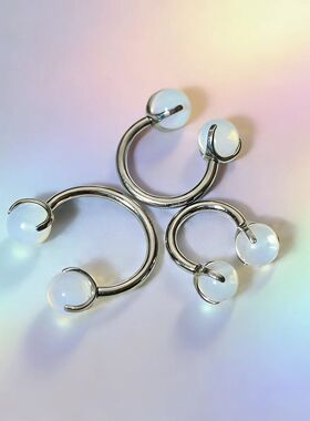C环高级感双头内牙钛合金蛋白石耳骨环唇环穿刺饰品