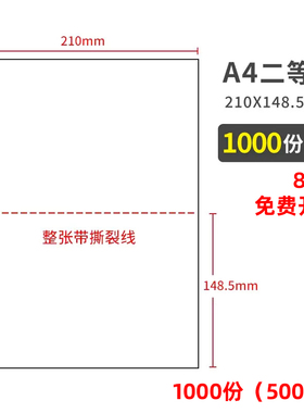 【500张/包】电脑打印纸A4二等分2等分A5两联2联撕裂线A5空白单据