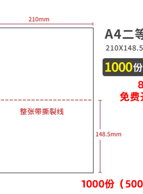 【500张/包】电脑打印纸A4二等分2等分A5两联2联撕裂线A5空白单据