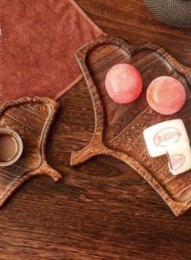 木质托盘实木点心果盘日式创意树叶干泡台泡茶家用茶盘蕉叶木盘子