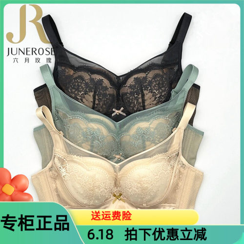 六月玫瑰文胸无钢圈BC中薄杯小胸聚拢上托收副乳调整型内衣6406