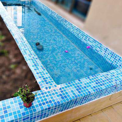 玻璃游泳池马赛克蓝白色工程水池瓷砖鱼池浴室外墙砖防滑阳台户外