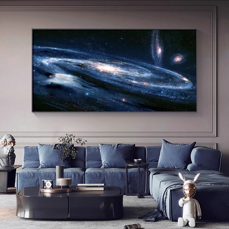 银河星空客厅装饰画轻奢沙发背景墙挂画影院酒吧卧室水晶烤瓷壁画图片