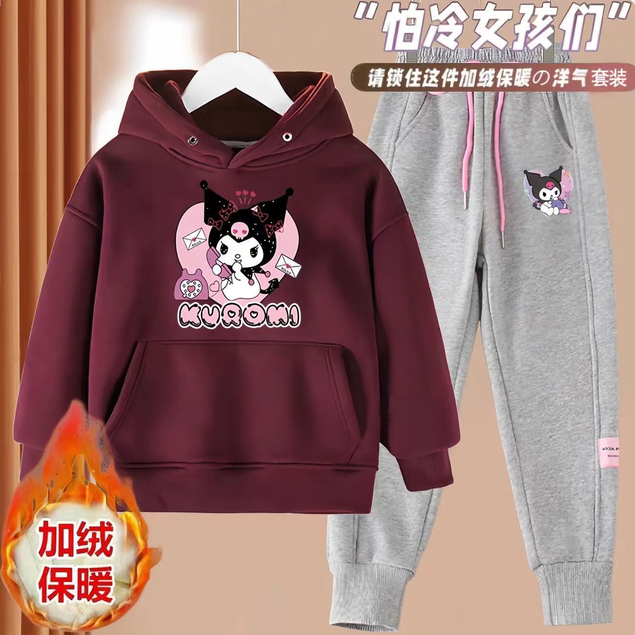 女童加绒套装2024冬装新儿童洋气卫衣宝宝运动休闲加厚长裤两件套 - 实物图