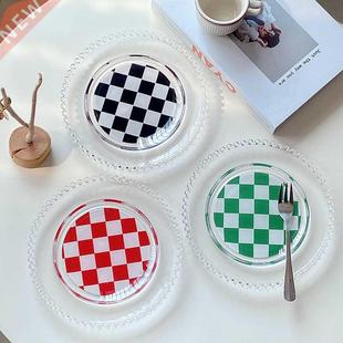 Checkerboard Glass Plate Jewelry Candle Tray Ornaments Food