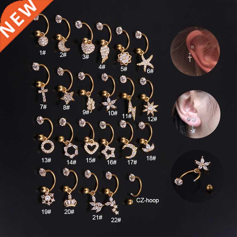 Chissen 1pc 6/8mm Stainless Steel Cz Hoop Dangle Piercing Ea