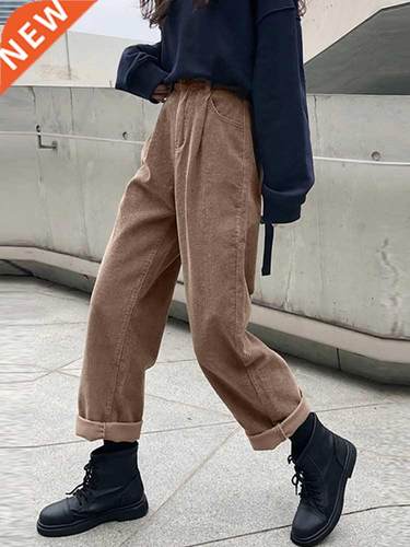 2021 New Corduroy Women's Pants Straight Casual High