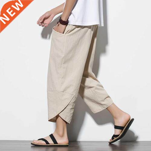 2021 Men Chinese Style Cotton Linen Harem Short Pants Mens R